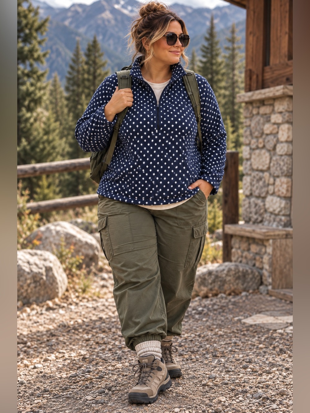 Lands’ End 2X Navy Polka Dot Fleece Quarter Zip Pullover Plus Size